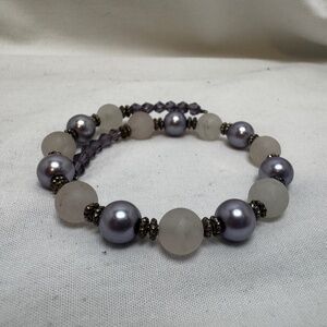 Handmade Beaded Bracelet Pink Quartz and Crystal Wired